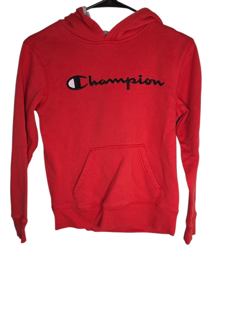 Champion Red Kids Pullover Hoodie with Black Script Logo
